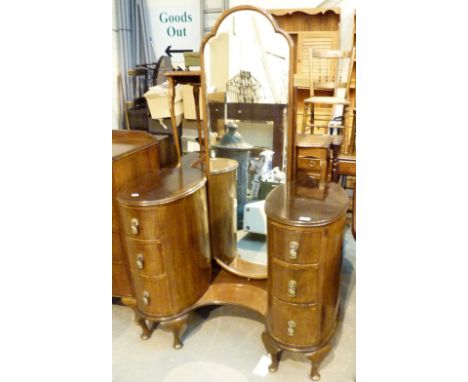 Unusual Edwardian dressing table tallboy and unmatched bedside cupboard