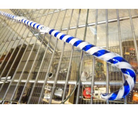 End of day glass walking stick in blue and white twist