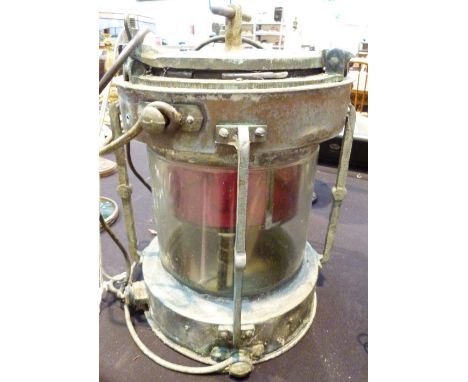 Heavy brass ship electric lamp. H: 37 cm