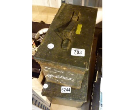 Two metal army ammunition boxes