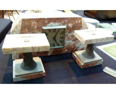 Art Deco marble mantel clock with garniture c1920