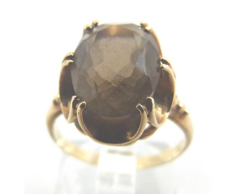 9 ct gold smoky quartz ring, size N