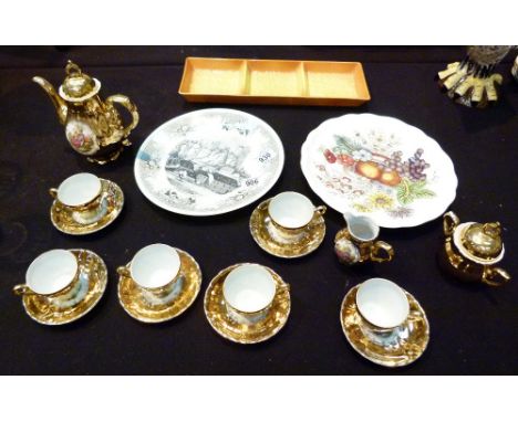 Gilded coffee set with Spode and Villeroy plates and Carltonware dish