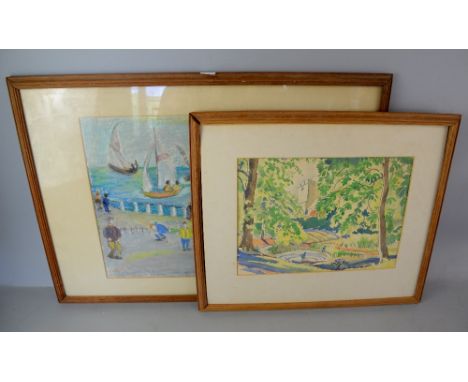 19th century French design for a wall lamp, M Sisson seascape signed pastel and a another landscape 