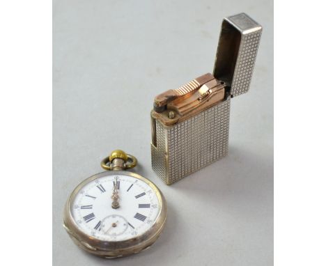 Silver cased Dupont lighter and silver pocket watch 