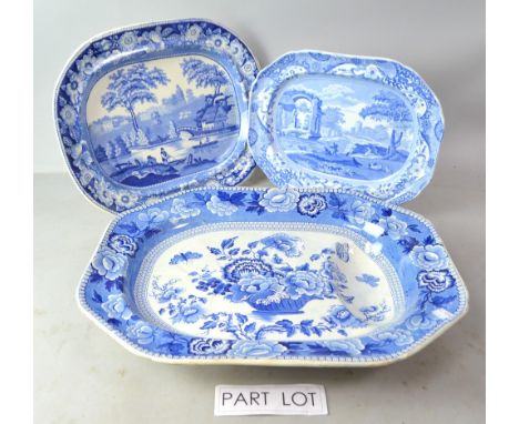 Blue and white meat-plate, with runnels, together with various other blue and white serving plates to include Copeland Spode 