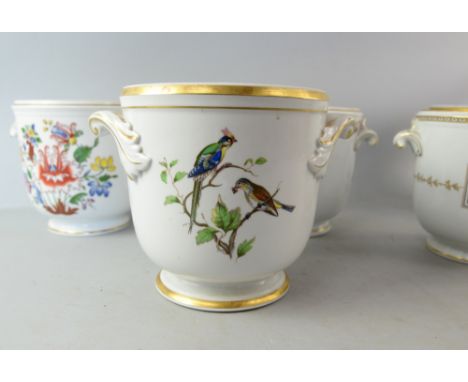 Five Italian cache pots, by Richard Ginori, two decorated with birds, two with flowers and one with an architectural scene (5