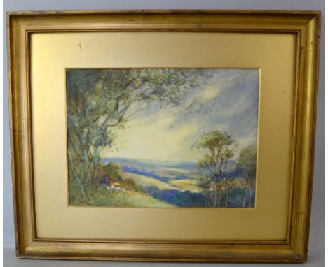 A Stobart watercolour rural landscape titled verso 'In Devonshire', signed, an oil on canvas of a seascape signed A.E.Hayes, 