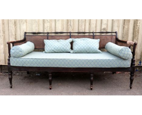 Ebonised beech framed and cane work sofa,