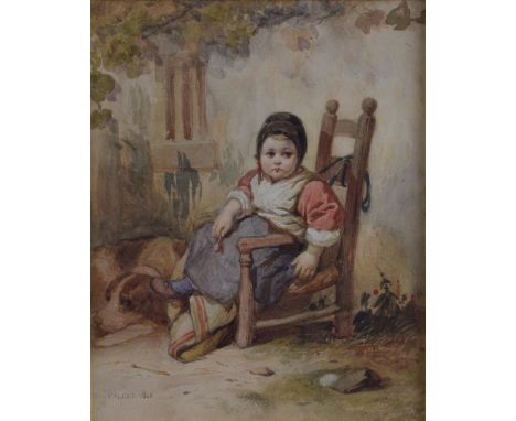 Théodore Valerio (French, 1819-1879), study of a child and dog, signed and dated 1846, watercolour, 25cm x 20cm, Alice Elfrid