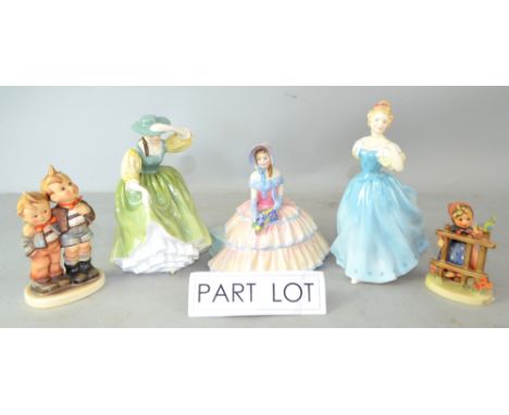 Three Royal Doulton figures, collection of Hummel figures and other decorative ceramics 