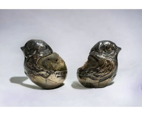 A pair of vintage silver bird pin cushions by Samson Mordan, Chester 1906. Please note that the fabric part of the pin cushio