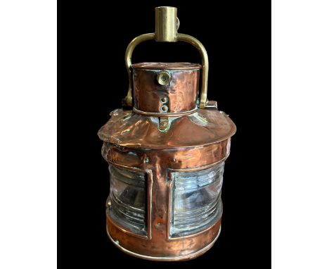 Ships Mast Head lamp, very heavy complete with burner. Some crushing to top. 