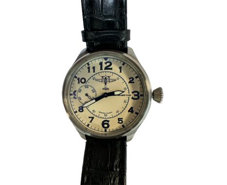 Russian Vostok Molnija 3602 Aeronavigator Aviator Aviation Mens Watch, 10 ATM, stainless steel with black leather strap, manu