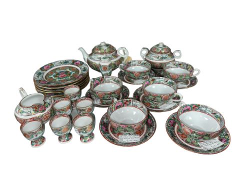Chinese hand decorated polychrome enamel 28 piece tea / breakfast service with hand painted enamel design that include; Teapo