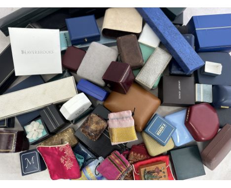 A large number of empty vintage and modern jewellery boxes.
