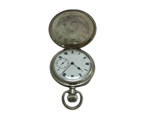 Silver full hunter pocket watch, hallmarked 1918 and engraved A.L.D (for Aaron Lufkin Dennison) over 331357, total weight 120