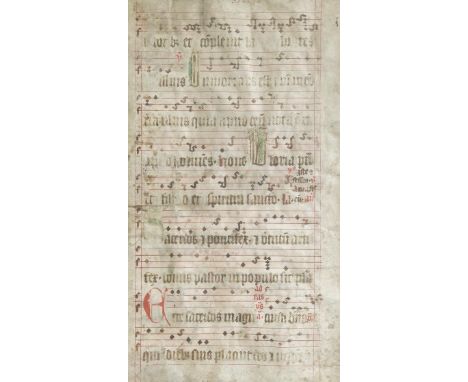 Single leaf from a processional antiphon, mensural notation; Southern German or Italian, third quarter of the 15th century In
