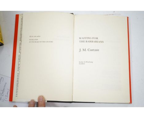 ° ° Coetzee, J.M. - Waiting for the Barbarians. First Edition. half title, publisher's cloth and d/wrapper. Secker & Warburg,