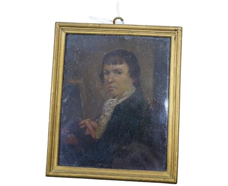 A late 19th / early 20th century, oil on copper, Portrait miniature of George Morland (1763-1804), Ernest Salaman inscribed c
