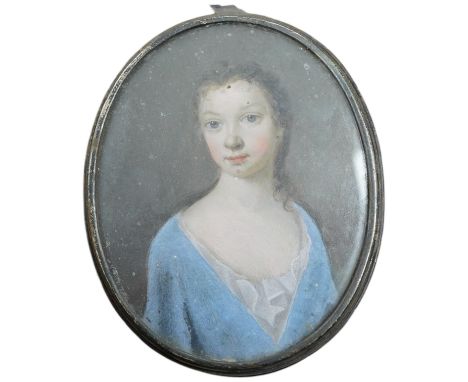 Manner of Christian Richter (Swedish 1678-1732), late 18th century oil on copper, Portrait miniature of a young woman, Ernest