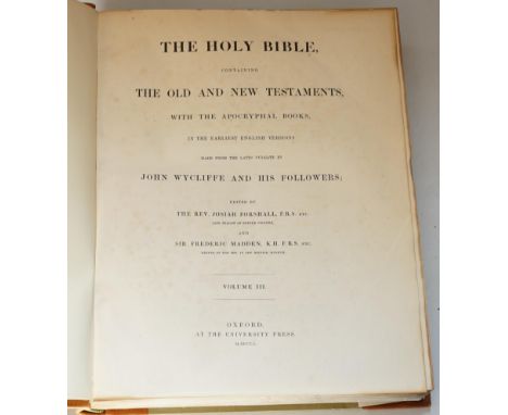 ° ° [Wycliffe, John] - The Holy Bible, Containing the Old and New Testaments, with the Apocryphal Books, in the Earliest Engl