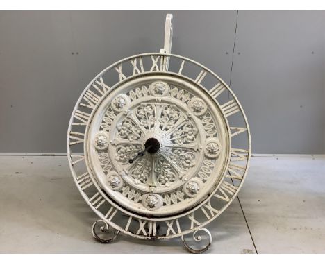 A modern white painted cast iron ‘’clock’’ sundial, height 120cm. Condition - fair