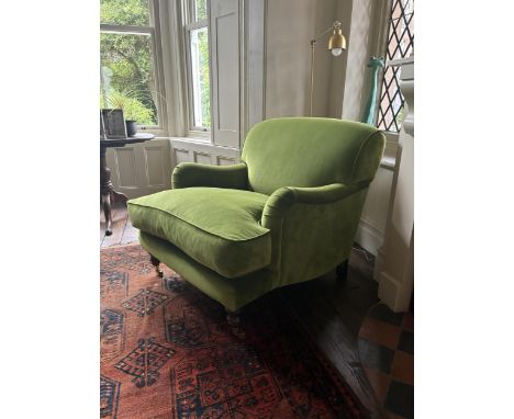 A Sofa Workshop 'Lady May' English roll arm green velvet club armchair, Howard style, seat generously feather filled, width 9