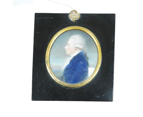 John Russell (1745-1806), pastel on card, Portrait miniature of a  gentleman, Ernest Salaman inscribed collection label verso