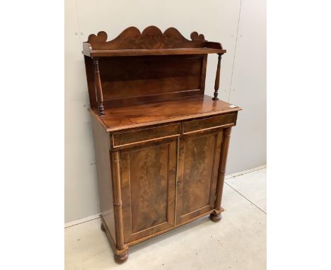 A Regency mahogany chiffonier, width 87cm, depth 39cm, height 136cm. Condition - fair
