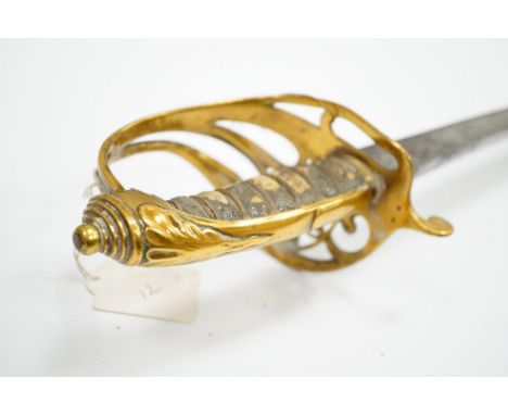 An 1822 infantry officer’s sword, by Wilkinson no visible number so presumably pre-1854, single edge blade with crowned VR an