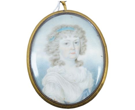 A. Trevinnard RA, (ex: 1797-1806), oil on ivory, Portrait miniature of a Regency lady, indistinctly inscribed in ink verso, S