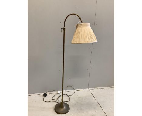 A modern adjustable brass adjustable floor lamp with shade, height 140cm. Condition - good