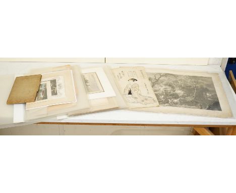 Two folios of engravings and watercolours to include two engravings after Peter Paul Rubens (1577-1640) and a Japanese woodbl