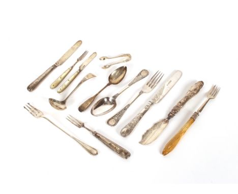 A Victorian silver butter knife,&nbsp;Sheffield 1849;&nbsp;a silver Christening spoon, fork and knife by Edward Hutton, Londo