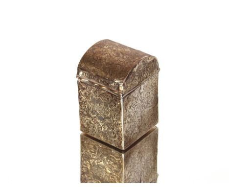 An Edwardian miniature silver playing card box,&nbsp;with foliate engraved decoration, Birmingham 1903, 6cm high; complete wi