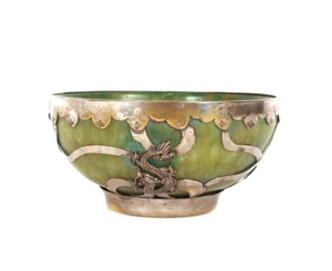 A Chinese jade and silver bowl,&nbsp;marked to base
