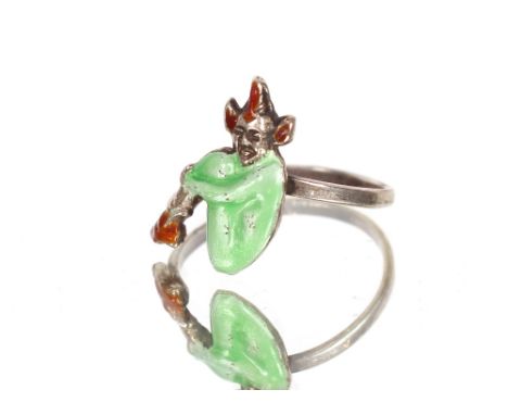 A silver and enamel "Pixie" ring
