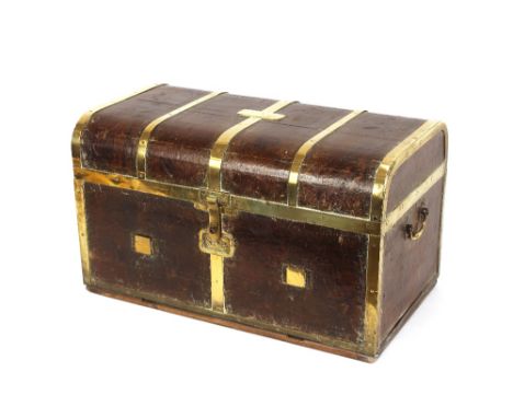 An unusual&nbsp;19th Century leather and brass domed officers travelling trunk,&nbsp;by Thomas Handford, 62cm wide&nbsp;&nbsp