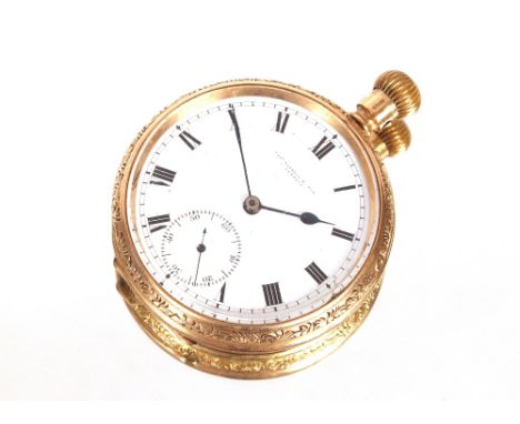 A 9ct gold pocket watch,&nbsp;with white enamel Roman numeral dial, and seconds subsidiary&nbsp;
