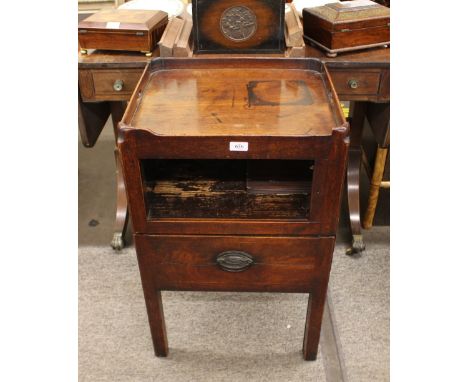A Georgian mahogany&nbsp;tray top night&nbsp;commode,&nbsp;tambour shutter AF above a pull out base section raised on square 