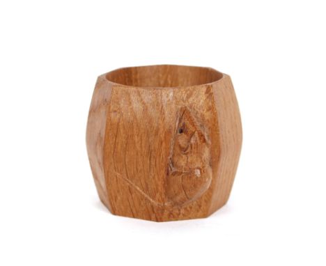 A Mouseman carved oak napkin ring