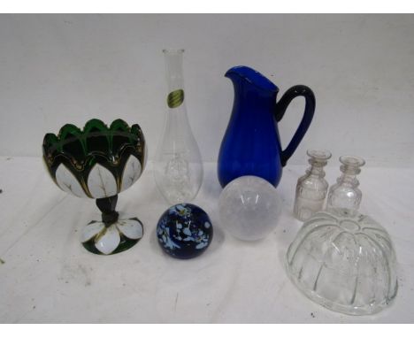 Glassware- paperweight, quartz ball, vintage stemmed bowl-repaired etc
