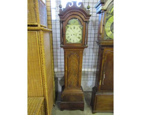 A long cased clock with an enamelled dial striking Bedford Shingham clock face 30cm wide, in mahogany case