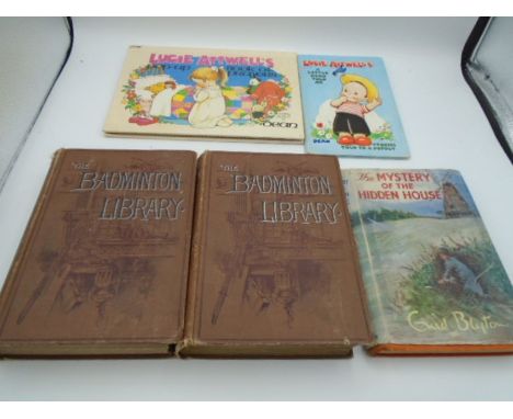  A First edition (1948) Enid Blyton - Mystery of the hidden house book, plus two volumes of 'The Badminton library' of sports