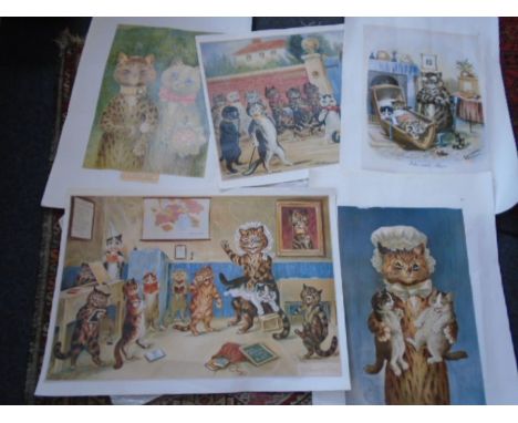 5 x Louis Wain prints 65cm x 35cm 'Twins' 'A happy pair', 'Who said mice', 'The good puss' and 'The naughty puss' 