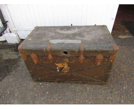 Vintage leather covered trunk marked M.R.G Toronto 