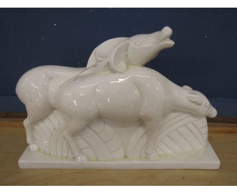 Lemanceau - a French art deco pottery figure of 2 deer