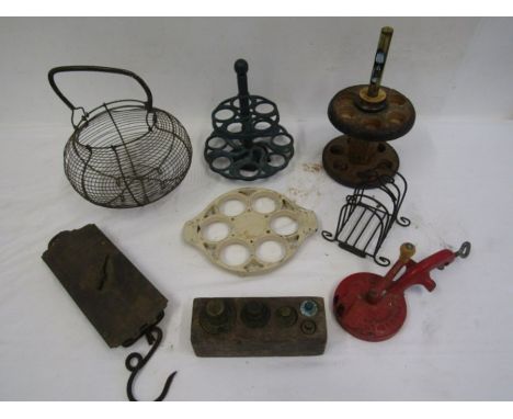 Vintage kitchenalia inc egg carousel with timer and brass scales