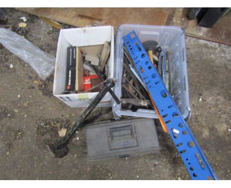 Group of tools and parts, including one new black and decker plainer